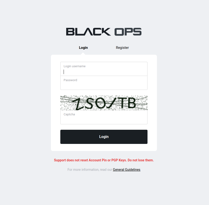 BlackOps Market PGP 2FA Setup Interface